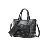 Gothic Punk Totenkopf Nieten Kunstleder Handtasche